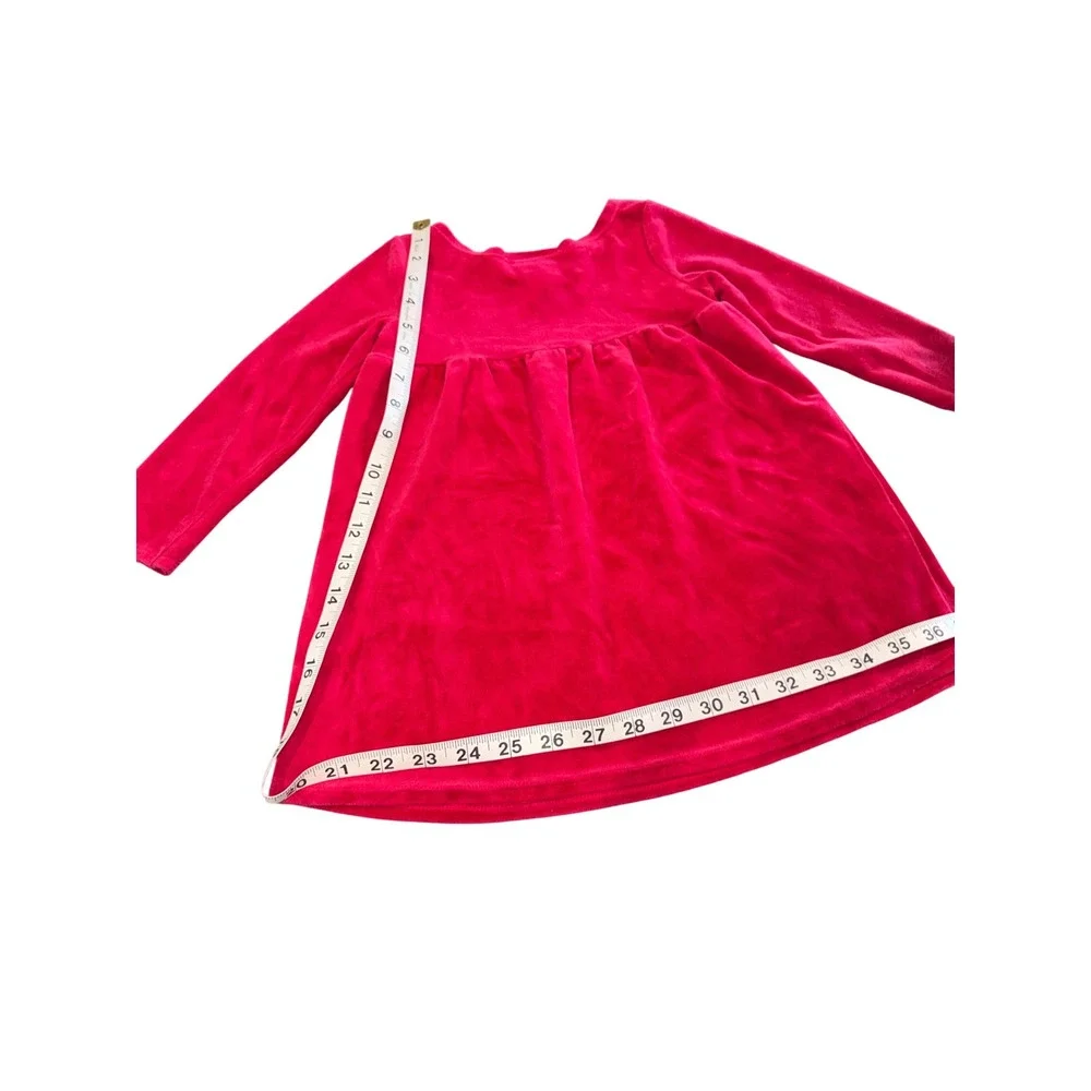 Bonnie Jean Girls Red Velour Christmas Dress Snowman Tree Embroidery 4/4T